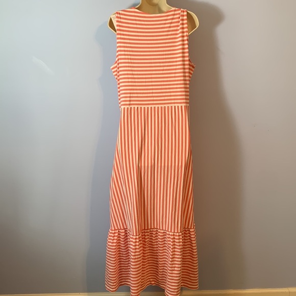 Lands end Gem striped tiered sleeveless maxi dress size Large tencel - Picture 2 of 6